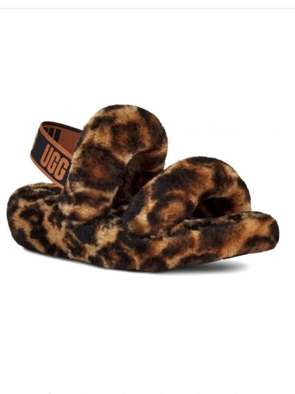 UGG Leopard Print Fuzzy Slide Sandal in Butterscotch and Black
